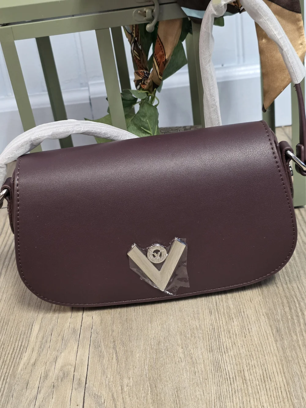 Valentino Orlandi Plum Crossbody with Silver V Emblem